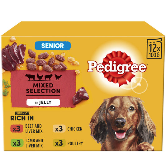 Pedigree Senior Chunks in Jelly Wet Dog Food Pouches - 12 x 100g